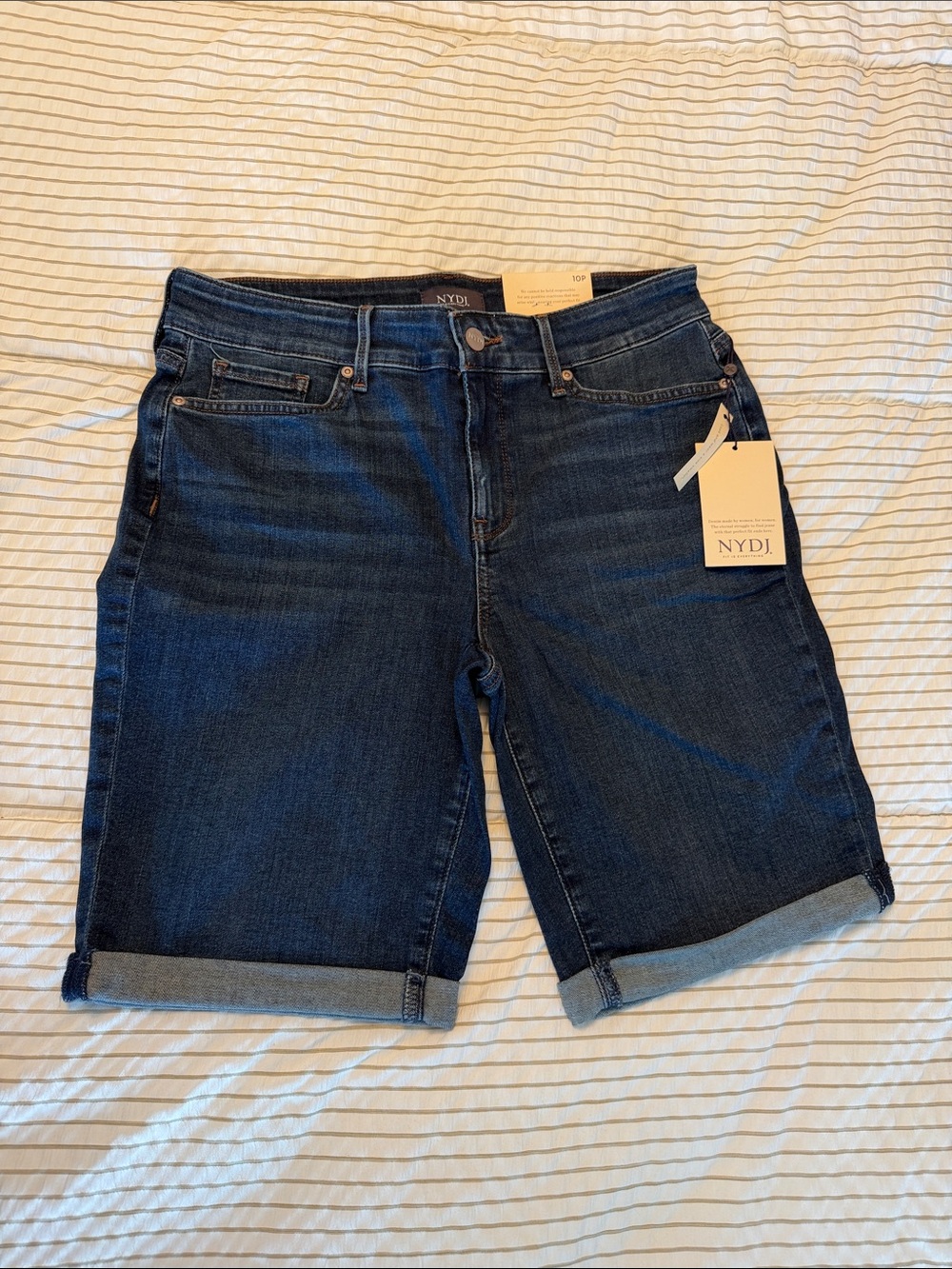 NYDJ Dark Indigo High-Rise Stretch Denim Shorts